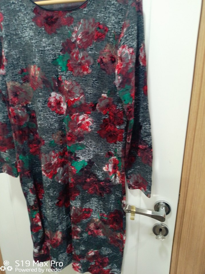 Uzun Kollu Bohem Desenli Gri Triko Elbise - Görsel 2