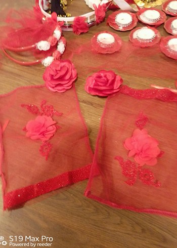 Kırmızı Çiçekli Zil ve Mum Seti kına için - Görsel 3