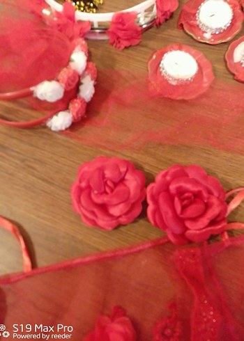 Kırmızı Çiçekli Zil ve Mum Seti kına için - Görsel 6