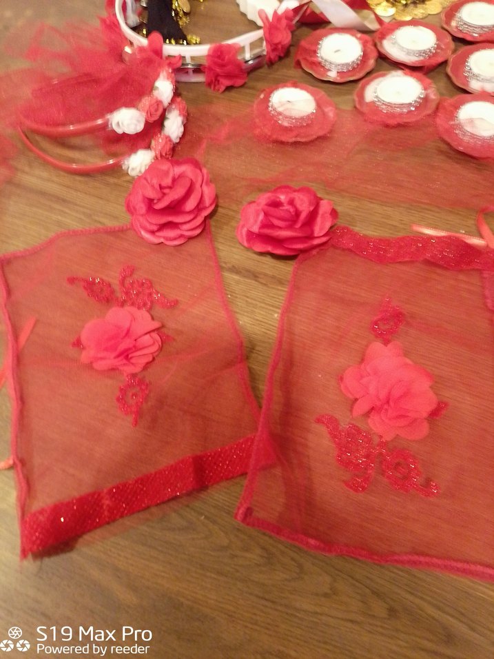 Kırmızı Çiçekli Zil ve Mum Seti kına için - Görsel 3