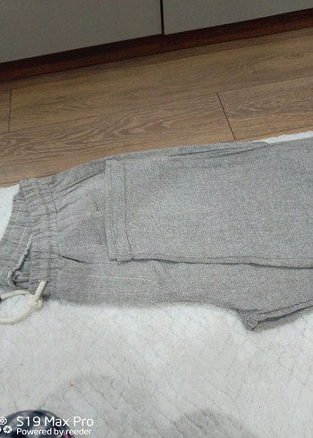 Gri Keten Rahat Kesim Kadın Pantolon - Görsel 3