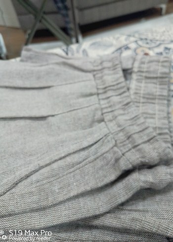 Gri Keten Rahat Kesim Kadın Pantolon - Görsel 5