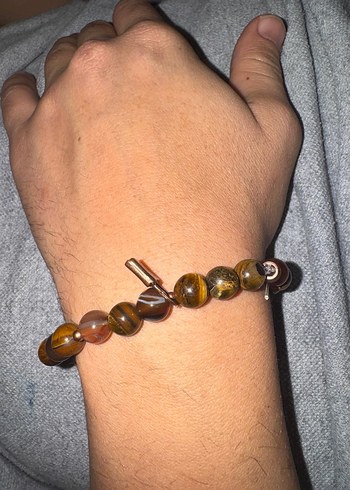 Doğal taş Kaplan gözü kilit detaylı erkek bileklik - Görsel 9