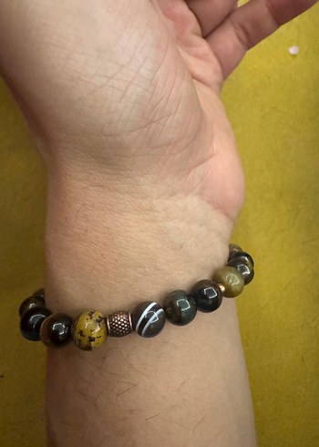 Doğal taş Kaplan gözü kilit detaylı erkek bileklik - Görsel 2