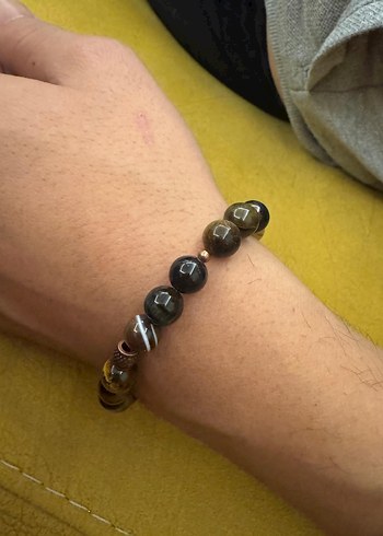 Doğal taş Kaplan gözü kilit detaylı erkek bileklik - Görsel 6