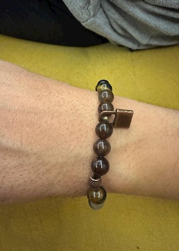 Doğal taş Kaplan gözü kilit detaylı erkek bileklik - Görsel 3