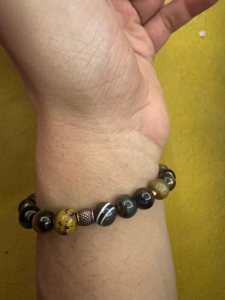 Doğal taş Kaplan gözü kilit detaylı erkek bileklik - Görsel 2