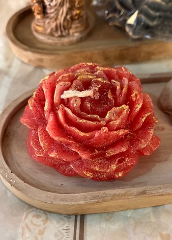 Bordo Renkli çiçek göz bantlı Kadın heykelli mum set - Görsel 6