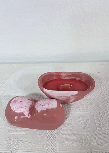 Pembe kırmızı Mermer Görünümlü Mum - Görsel 2