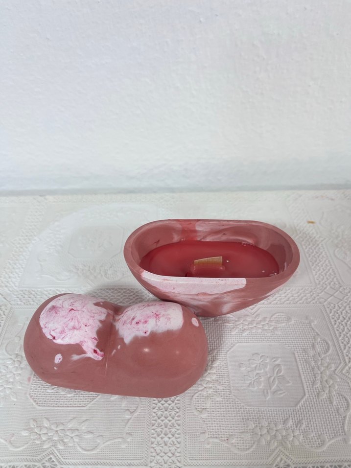 Pembe kırmızı Mermer Görünümlü Mum - Görsel 2