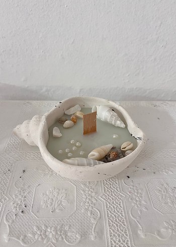 Deniz kabuklu beyaz mum - Görsel 2