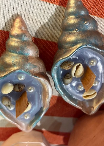 Deniz kabuğu tasarımlı turkuaz mumlar 2li set - Görsel 10