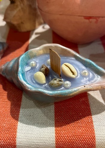 Deniz kabuğu tasarımlı turkuaz mumlar 2li set - Görsel 4