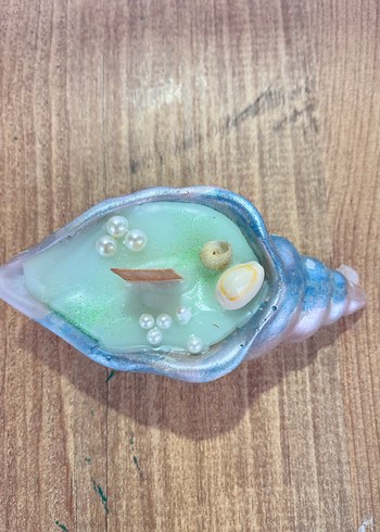 Deniz kabuğu tasarımlı turkuaz mumlar 2li set - Görsel 14