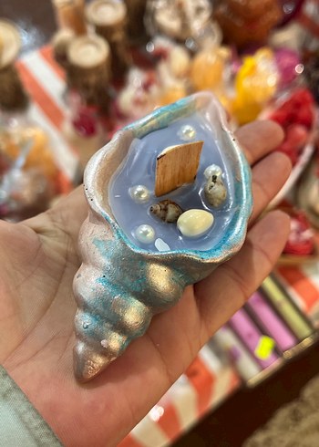 Deniz kabuğu tasarımlı turkuaz mumlar 2li set - Görsel 5