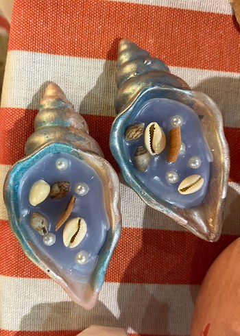 Deniz kabuğu tasarımlı turkuaz mumlar 2li set - Görsel 11