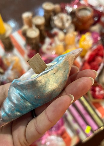 Deniz kabuğu tasarımlı turkuaz mumlar 2li set - Görsel 6