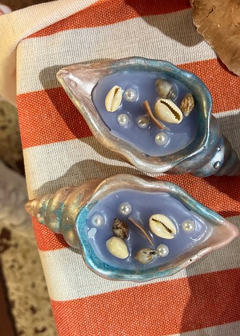 Deniz kabuğu tasarımlı turkuaz mumlar 2li set - Görsel 9