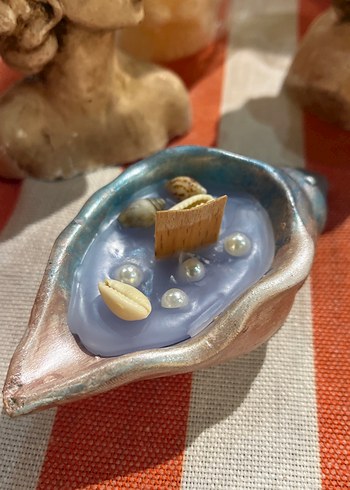 Deniz kabuğu tasarımlı turkuaz mumlar 2li set - Görsel 2