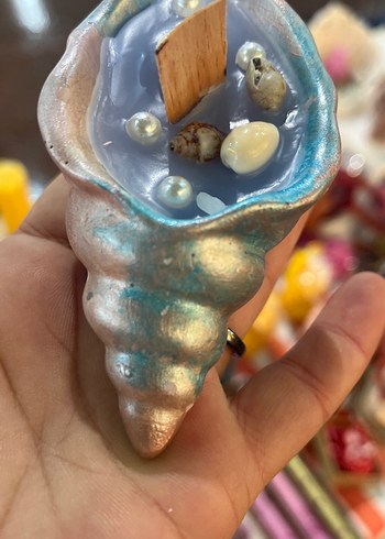 Deniz kabuğu tasarımlı turkuaz mumlar 2li set - Görsel 7