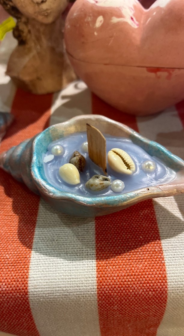 Deniz kabuğu tasarımlı turkuaz mumlar 2li set - Görsel 4