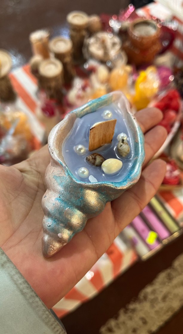 Deniz kabuğu tasarımlı turkuaz mumlar 2li set - Görsel 5