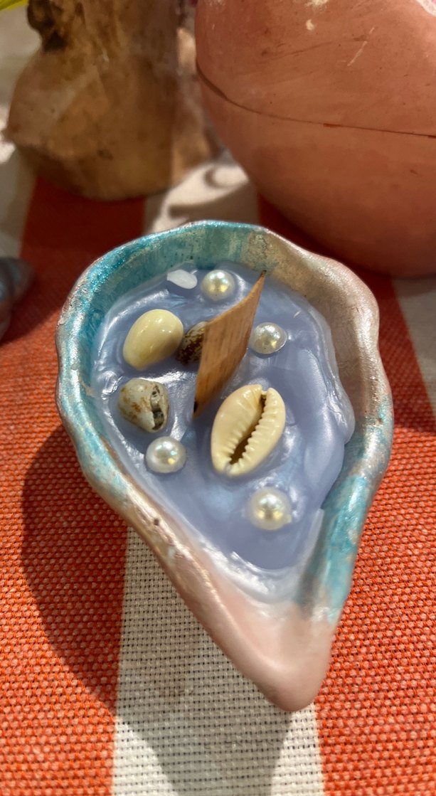 Deniz kabuğu tasarımlı turkuaz mumlar 2li set - Görsel 3