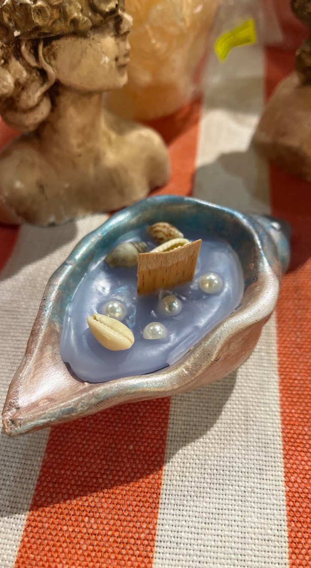 Deniz kabuğu tasarımlı turkuaz mumlar 2li set - Görsel 2