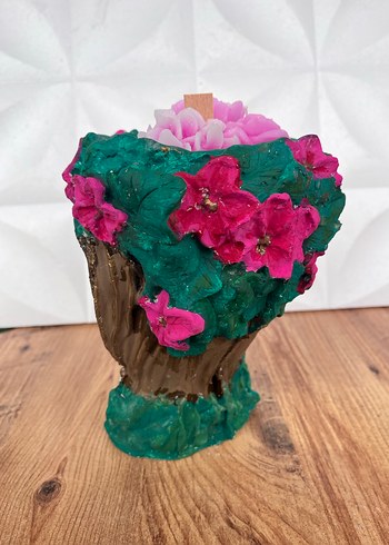 Pembe Çiçekli doğa kadın saksı içinde çiçek mumlar - Görsel 5