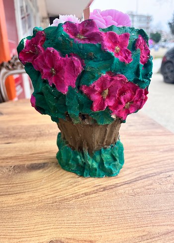 Pembe Çiçekli doğa kadın saksı içinde çiçek mumlar - Görsel 3