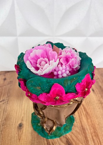 Pembe Çiçekli doğa kadın saksı içinde çiçek mumlar - Görsel 7