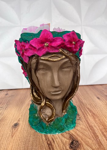 Pembe Çiçekli doğa kadın saksı içinde çiçek mumlar - Görsel 8