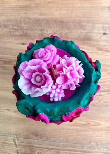 Pembe Çiçekli doğa kadın saksı içinde çiçek mumlar - Görsel 4