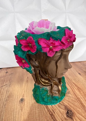 Pembe Çiçekli doğa kadın saksı içinde çiçek mumlar - Görsel 6