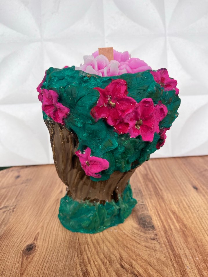 Pembe Çiçekli doğa kadın saksı içinde çiçek mumlar - Görsel 5