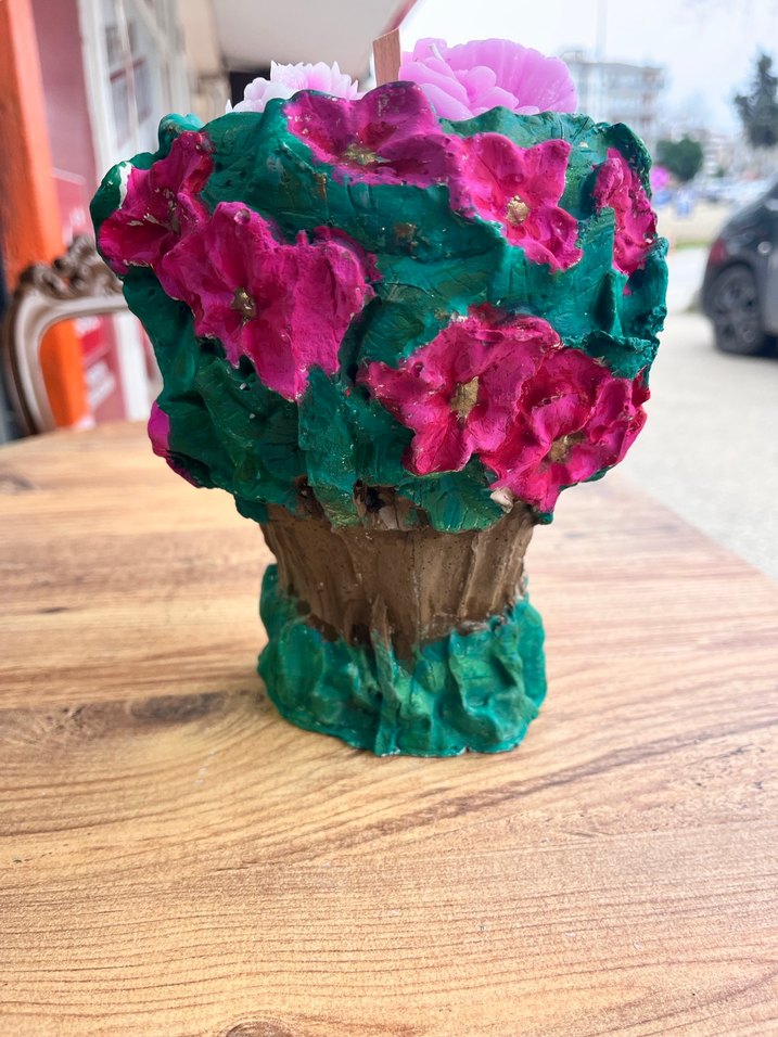 Pembe Çiçekli doğa kadın saksı içinde çiçek mumlar - Görsel 3