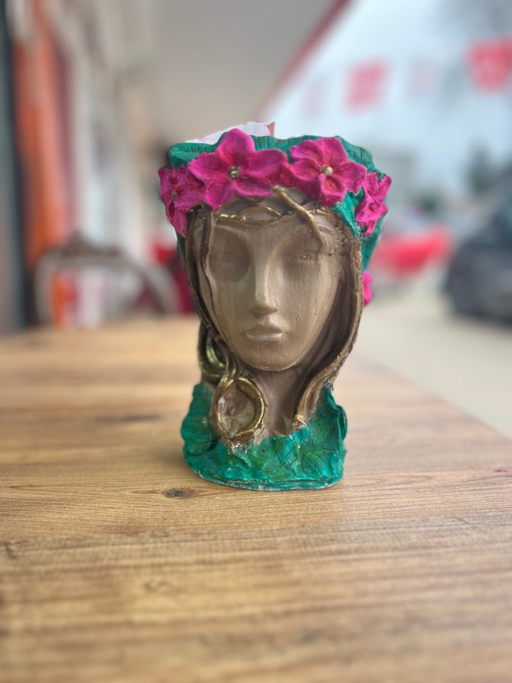 Pembe Çiçekli doğa kadın saksı içinde çiçek mumlar - Görsel 2