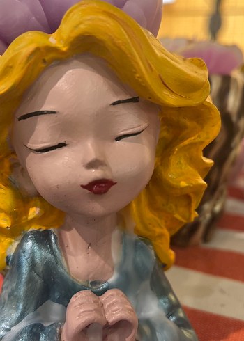 Kadın Figürlü saksı içinde pembe çiçek mum - Görsel 3