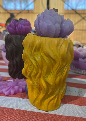 Kadın Figürlü saksı içinde pembe çiçek mum - Görsel 5