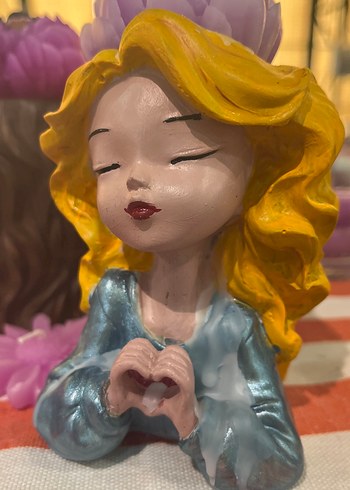 Kadın Figürlü saksı içinde pembe çiçek mum - Görsel 10