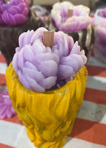 Kadın Figürlü saksı içinde pembe çiçek mum - Görsel 6