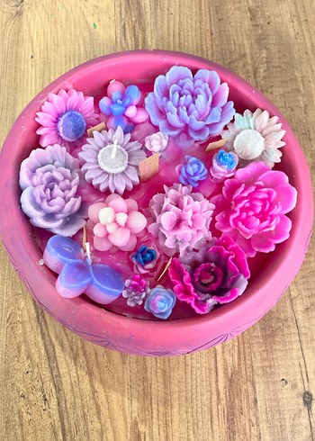 Renkli Çiçek Detaylı Pembe Mum - Görsel 4