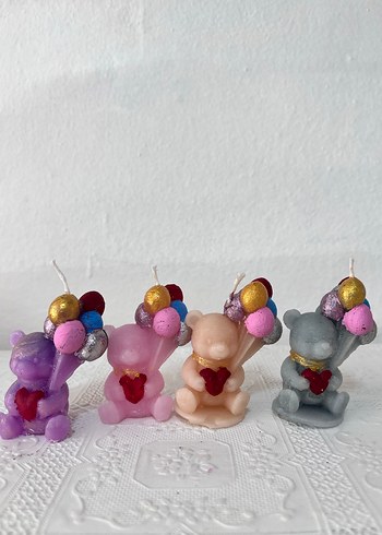 Renkli Pastel balonlu Ayıcık Mumlar - Görsel 2