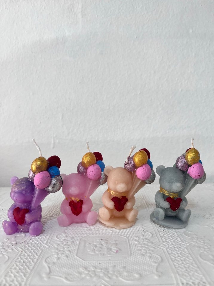 Renkli Pastel balonlu  Ayıcık Mumlar - Görsel 2