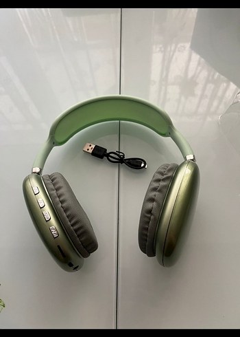 Hafif Haki Renkli Kablosuz Bluetooth lu kulaklık - Görsel 2