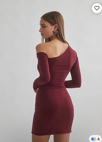 Bordo Drapeli Mini Elbise - Görsel 2