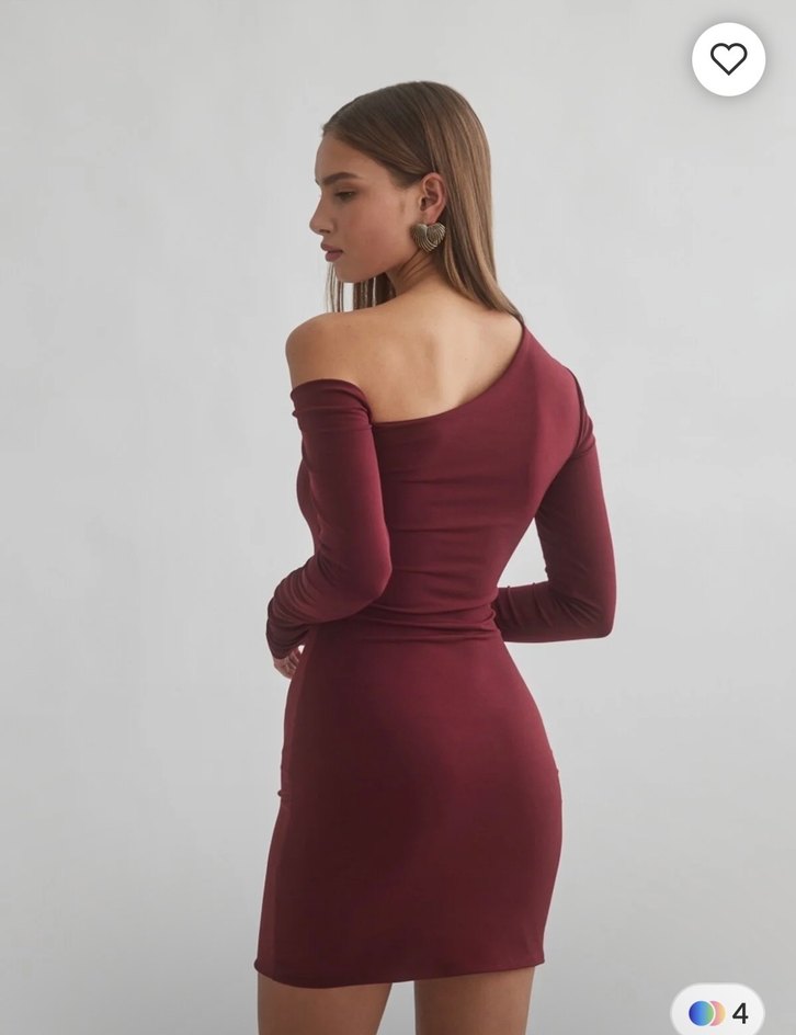 Bordo Drapeli Mini Elbise - Görsel 2