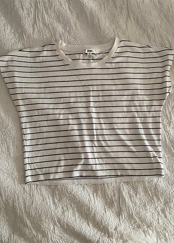 Kadın Beyaz Gri Çizgili Pamuklu Bluz - Görsel 4