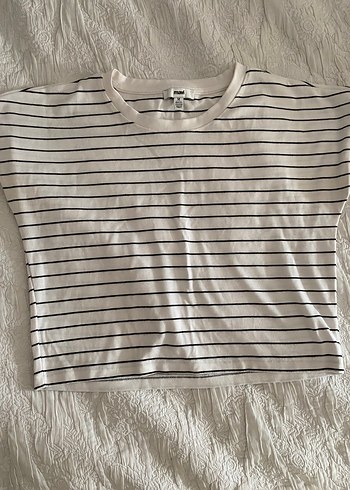 Kadın Beyaz Gri Çizgili Pamuklu Bluz - Görsel 3