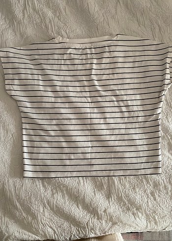 Kadın Beyaz Gri Çizgili Pamuklu Bluz - Görsel 2